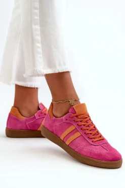 Sneakersy Damskie></noscript>Zazoo N1068 Zamszowe Niskie Sneakersy Damskie Fuksja Różowy