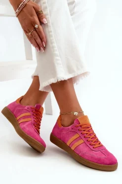 Sneakersy Damskie></noscript>Zazoo N1068 Zamszowe Niskie Sneakersy Damskie Fuksja Różowy