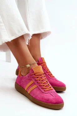 Sneakersy Damskie></noscript>Zazoo N1068 Zamszowe Niskie Sneakersy Damskie Fuksja Różowy