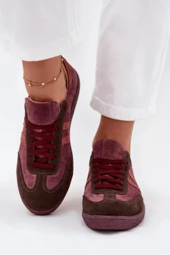 Best N1068 Zamszowe Niskie Sneakersy Damskie Bordowe Damskie Sneakersy Damskie
