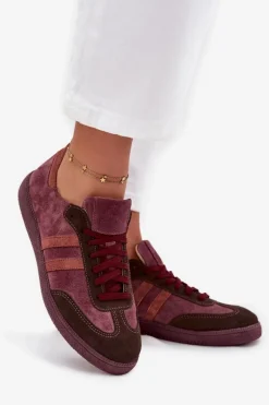 Best N1068 Zamszowe Niskie Sneakersy Damskie Bordowe Damskie Sneakersy Damskie
