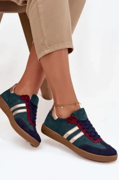 Sneakersy Damskie>Zazoo N1068 Zamszowe Niskie Sneakersy Damskie Butelkowa Zieleń Zielony