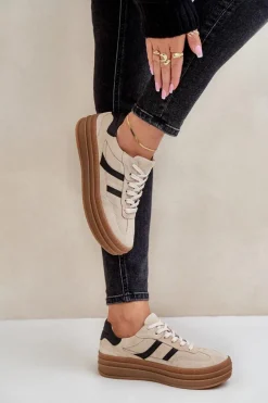 Buty Sportowe Na Platformie></noscript>Zazoo N1176 Zamszowe Sneakersy Na Platformie Beżowe Beżowy