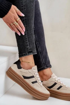 Buty Sportowe Na Platformie></noscript>Zazoo N1176 Zamszowe Sneakersy Na Platformie Beżowe Beżowy