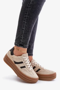 Buty Sportowe Na Platformie></noscript>Zazoo N1176 Zamszowe Sneakersy Na Platformie Beżowe Beżowy
