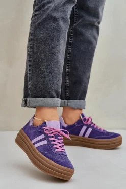 Zazoo N1068S4 Damskie Zamszowe Sneakersy Na Platformie Ciemnofioletowe Fioletowy