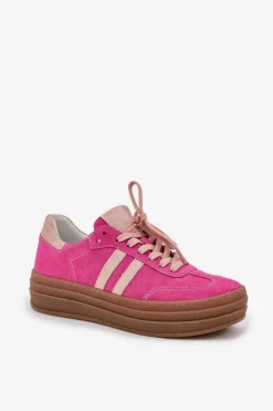 Buty Sportowe Na Platformie></noscript>Zazoo N1068S4 Damskie Zamszowe Sneakersy Na Platformie Fuksja Różowy