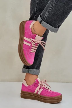 Buty Sportowe Na Platformie></noscript>Zazoo N1068S4 Damskie Zamszowe Sneakersy Na Platformie Fuksja Różowy