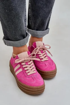 Buty Sportowe Na Platformie></noscript>Zazoo N1068S4 Damskie Zamszowe Sneakersy Na Platformie Fuksja Różowy