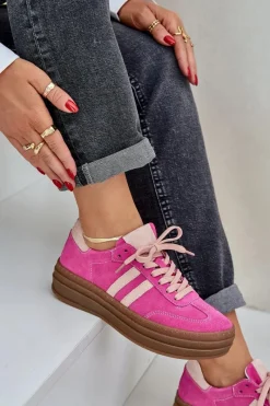 Buty Sportowe Na Platformie></noscript>Zazoo N1068S4 Damskie Zamszowe Sneakersy Na Platformie Fuksja Różowy