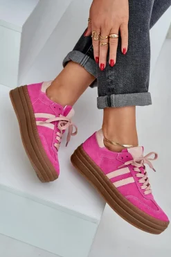 Buty Sportowe Na Platformie></noscript>Zazoo N1068S4 Damskie Zamszowe Sneakersy Na Platformie Fuksja Różowy