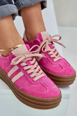Buty Sportowe Na Platformie></noscript>Zazoo N1068S4 Damskie Zamszowe Sneakersy Na Platformie Fuksja Różowy