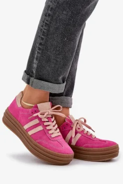 Buty Sportowe Na Platformie></noscript>Zazoo N1068S4 Damskie Zamszowe Sneakersy Na Platformie Fuksja Różowy