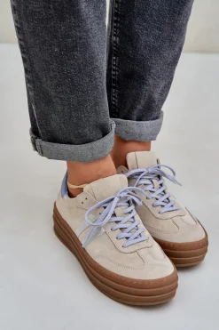 Clearance N1068S4 Damskie Zamszowe Sneakersy Na Platformie Beżowe Damskie Buty Sportowe Na Platformie