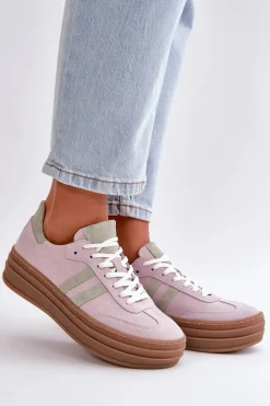 Buty Sportowe Na Platformie>Zazoo N1068S4 Damskie Zamszowe Sneakersy Na Platformie Fioletowe Fioletowy