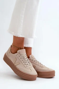 Buty Sportowe Na Platformie>Zazoo N1100S2 Sneakersy Zamszowe Damskie Na Platformie Beżowe