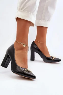 Clearance Zazoo 2453/OS Skórzane Czółenka Na Słupku Z Sercem Czarne Czarny