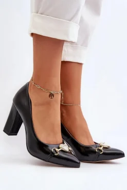 Clearance Zazoo 2453/OS Skórzane Czółenka Na Słupku Z Sercem Czarne Czarny