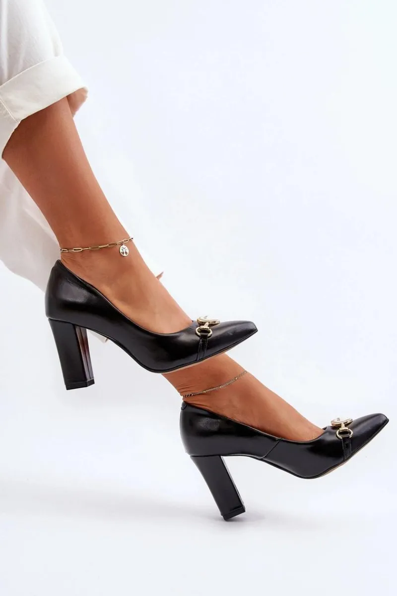 Clearance Zazoo 2453/OS Skórzane Czółenka Na Słupku Z Sercem Czarne Czarny