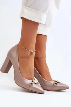 Discount 2453/OS Skórzane Czółenka Na Słupku Z Sercem Perłowe Damskie Czółenka Na Słupku|Czółenka Klasyczne