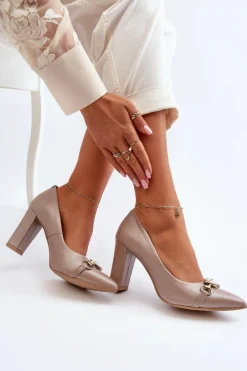 Discount 2453/OS Skórzane Czółenka Na Słupku Z Sercem Perłowe Damskie Czółenka Na Słupku|Czółenka Klasyczne