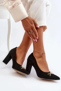 Czółenka Na Słupku|Czółenka Klasyczne>Zazoo 2453/OS Zamszowe Czółenka Na Słupku Z Sercem Czarne Czarny