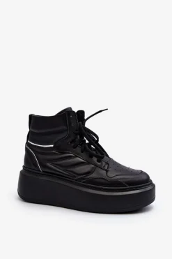 Best Zazoo 3392/X Damskie Skórzane Buty Sportowe Na Platformie Czarne Czarny