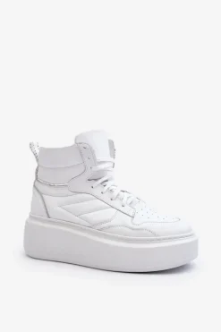 Best Zazoo 3392/X Damskie Skórzane Buty Sportowe Na Platformie Białe Biały