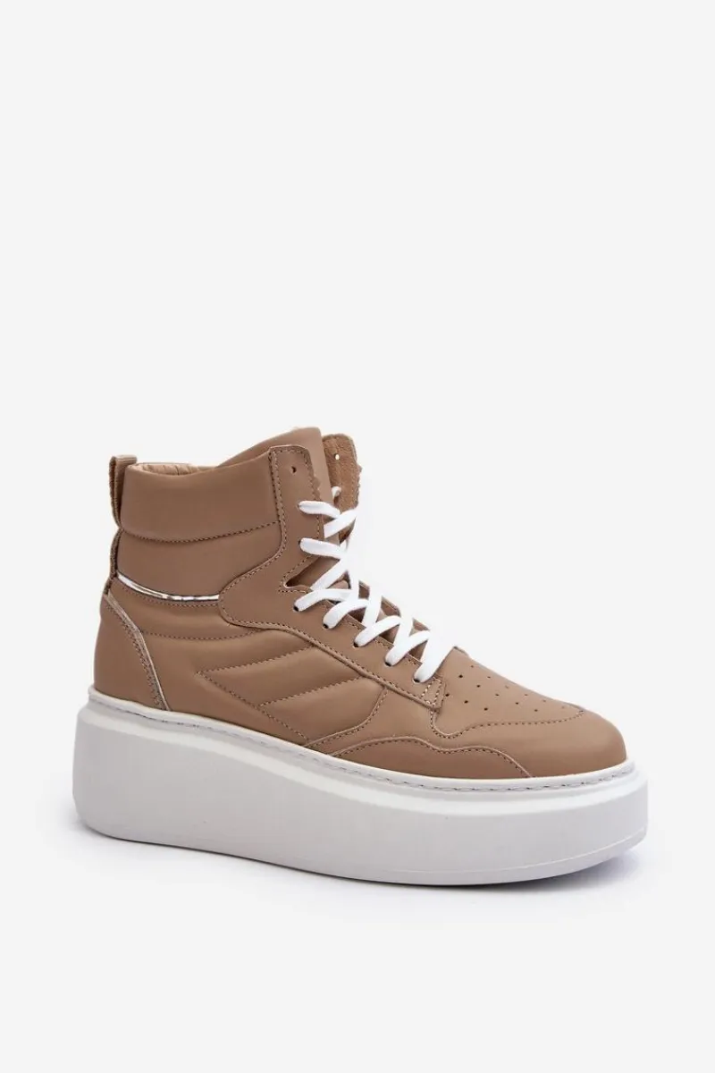 Sale 3392/X Damskie Skórzane Buty Sportowe Na Platformie Beżowe Damskie Sneakersy Damskie