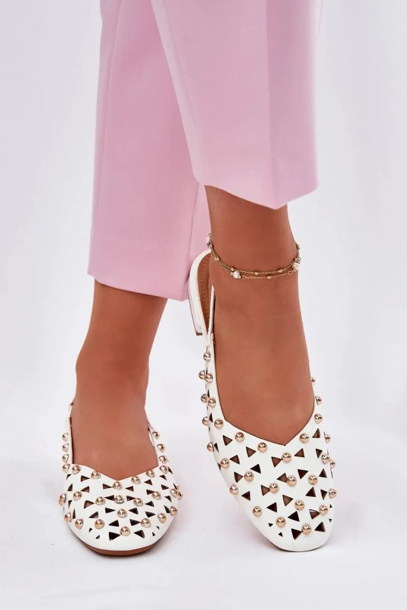 Sandały Płaskie>Boto Zdobione Baleriny Na Płaskim Obcasie Białe Nilarisela Biały