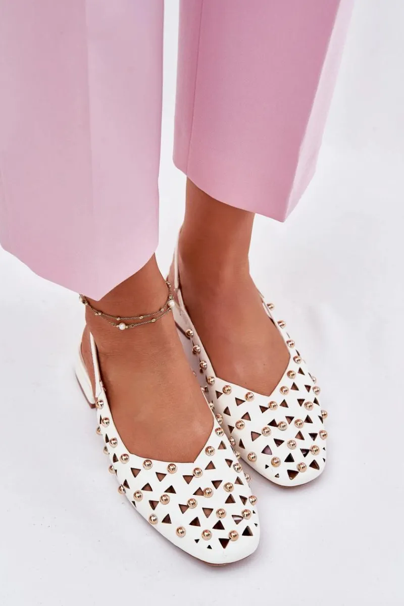 Sandały Płaskie>Boto Zdobione Baleriny Na Płaskim Obcasie Białe Nilarisela Biały