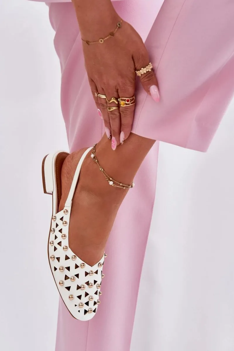 Sandały Płaskie>Boto Zdobione Baleriny Na Płaskim Obcasie Białe Nilarisela Biały