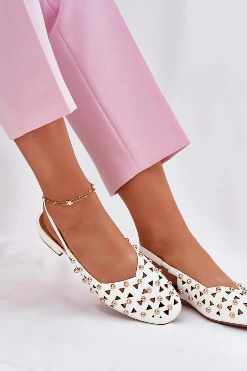 Sandały Płaskie>Boto Zdobione Baleriny Na Płaskim Obcasie Białe Nilarisela Biały