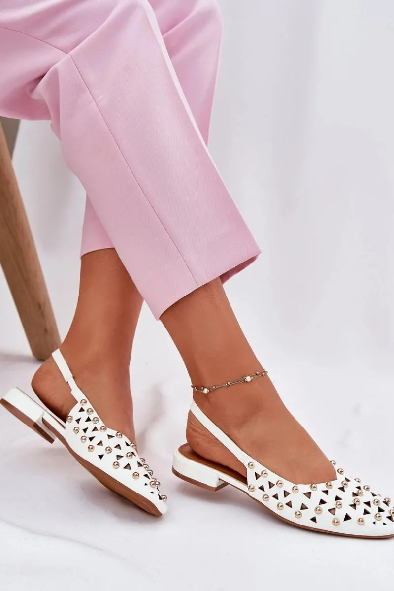 Sandały Płaskie>Boto Zdobione Baleriny Na Płaskim Obcasie Białe Nilarisela Biały