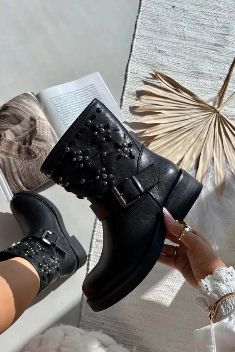 Sale Zdobione Botki Damskie Z Klamrą Czarne Mivana Damskie Botki Ocieplane|Czarne Botki