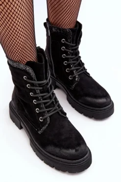 Botki Ocieplane|Damskie Trapery></noscript>Boto Zdobione Botki Workery Damskie Na Suwak Czarne Santelia