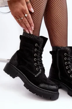 Botki Ocieplane|Damskie Trapery></noscript>Boto Zdobione Botki Workery Damskie Na Suwak Czarne Santelia