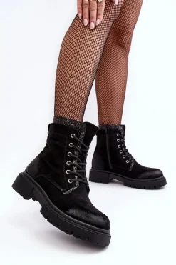 Botki Ocieplane|Damskie Trapery></noscript>Boto Zdobione Botki Workery Damskie Na Suwak Czarne Santelia
