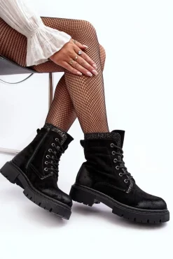 Botki Ocieplane|Damskie Trapery></noscript>Boto Zdobione Botki Workery Damskie Na Suwak Czarne Santelia