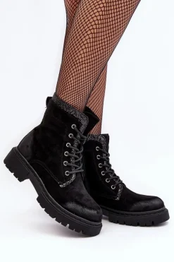 Botki Ocieplane|Damskie Trapery></noscript>Boto Zdobione Botki Workery Damskie Na Suwak Czarne Santelia