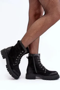 Botki Ocieplane|Damskie Trapery></noscript>Boto Zdobione Botki Workery Damskie Na Suwak Czarne Santelia