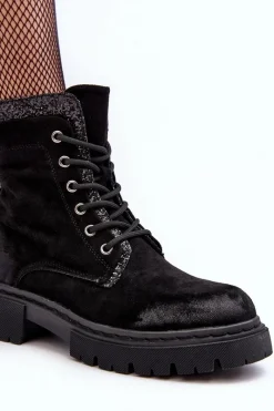 Botki Ocieplane|Damskie Trapery></noscript>Boto Zdobione Botki Workery Damskie Na Suwak Czarne Santelia