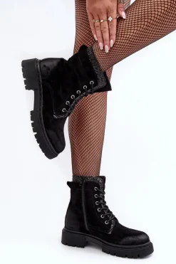Botki Ocieplane|Damskie Trapery></noscript>Boto Zdobione Botki Workery Damskie Na Suwak Czarne Santelia