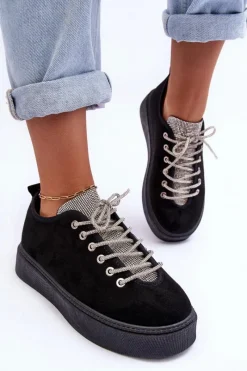 Boto Zdobione Dżetami Buty Sportowe Damskie Czarne Ecea