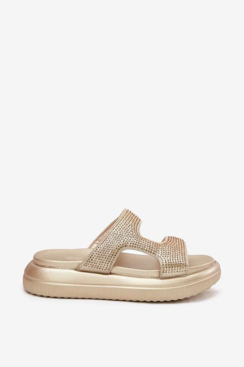 Best Zdobione Klapki Damskie Na Platformie Złote Jestella Damskie Klapki Damskie Klasyczne