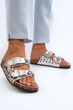 Best Damskie buty S.Barski Zdobione Klapki Damskie Z Klamrami S.Barski MY121 Srebrne Srebrny