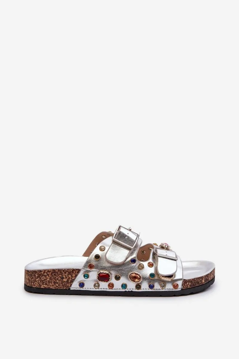 Best Damskie buty S.Barski Zdobione Klapki Damskie Z Klamrami S.Barski MY121 Srebrne Srebrny