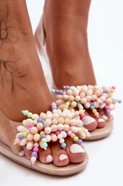 Hot Damskie buty S.Barski Zdobione Modne Sandały Na Słupku Beżowe S.Barski MR1037-23