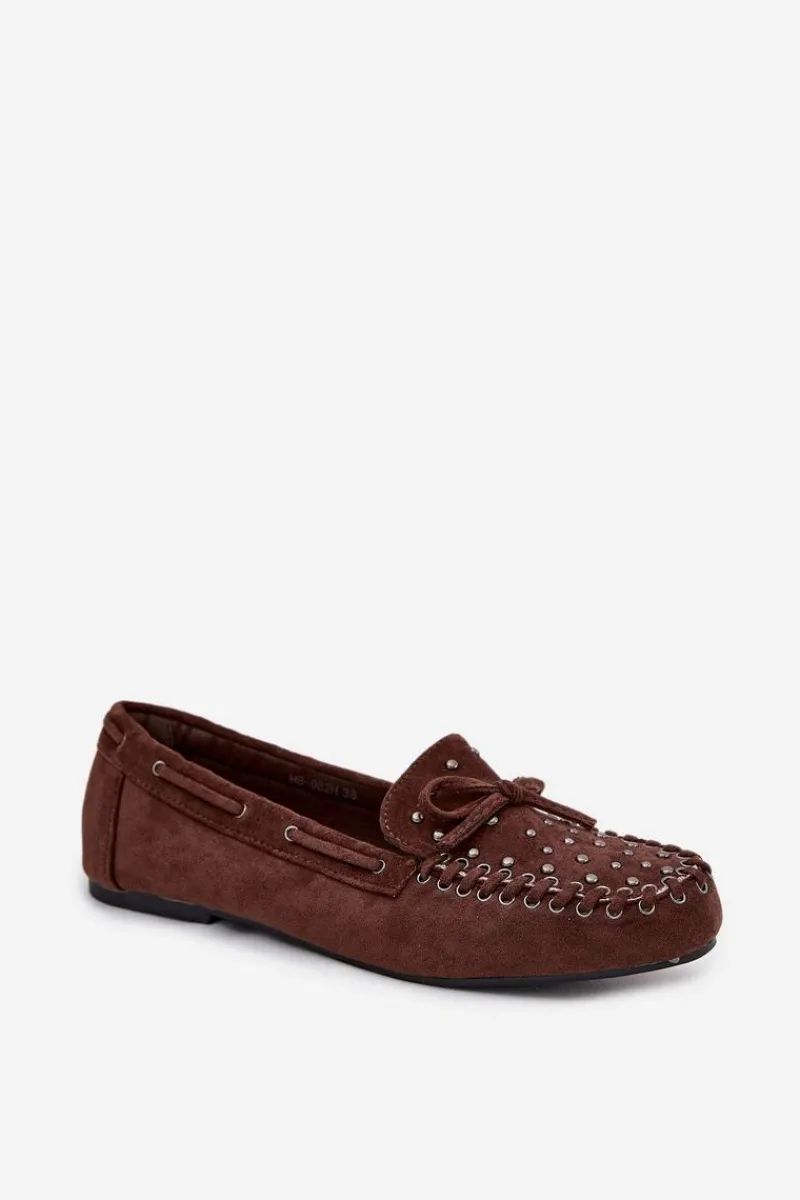 Discount Boto Zdobione Mokasyny Damskie Z Eko Zamszu Brązowe Prissine