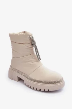 Śniegowce Damskie|Damskie Trapery>Boto Zdobione Śniegowce Na Płaskim Obcasie Jasnobeżowe Plotia